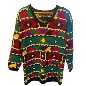 Nordstrom Vintage 90’s Classiques Entier Bold Geo V-Neck Sweater, Streetwear, S